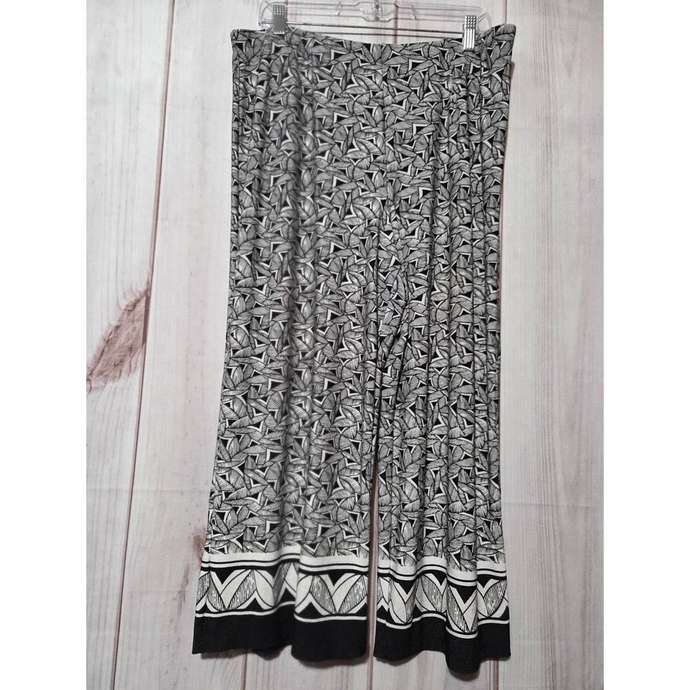 Coldwater Creek Black White Geometric Leaf Print Wide Leg Crop‎ Pants Petite XL